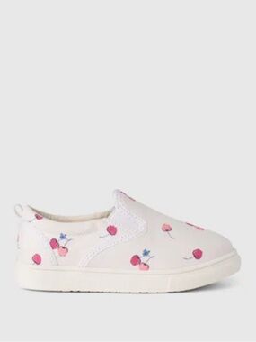 NWOT GAP White Slip-On Sneakers with Pink Cherry Print, little kids 6
